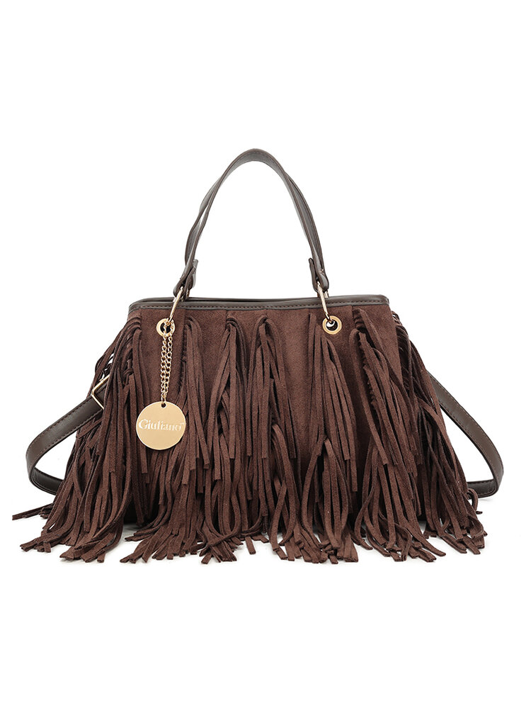 Kunstlederen suede handtas | Franjes | 80172