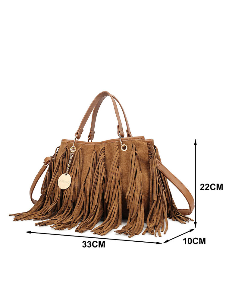 Faux suede handbag | Fringes | 80172
