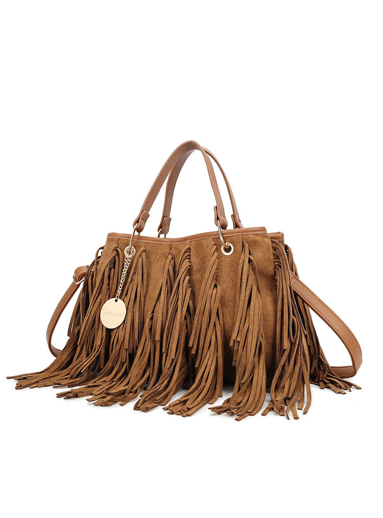 Faux suede handbag | Fringes | 80172