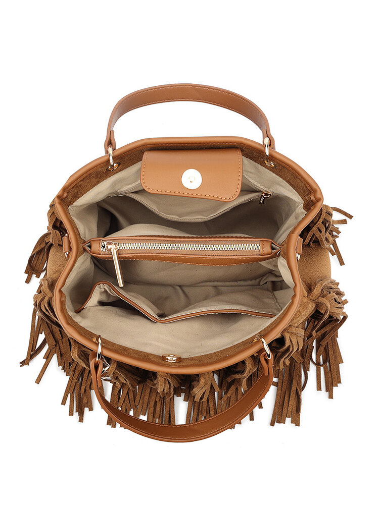 Kunstlederen suede handtas | Franjes | 80172