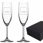 2 Champagneglazen  met gravering 17 cl in geschenkdoos