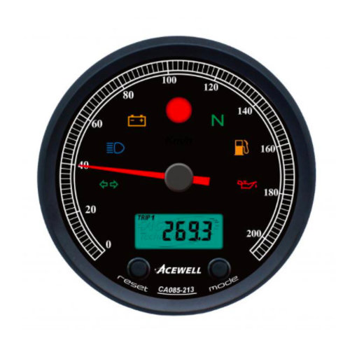 Acewell CA085 210 KM/H Speedo Schwarz / Schwarz