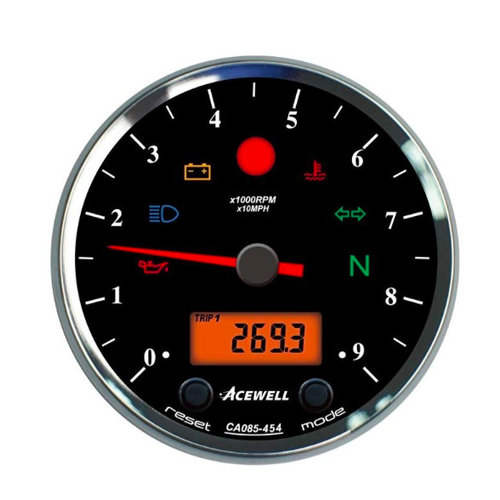 Acewell CA085 12.000RPM Speedo Schwarz / Schwarz