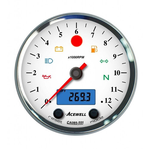 Acewell CA085 12.000RPM Speedo Weiss / Chrom