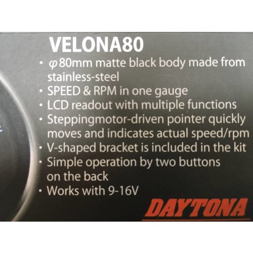 Daytona Velona Vitesse / Compte-tours 80 mm 260 km/h en acier inoxydable noir mat