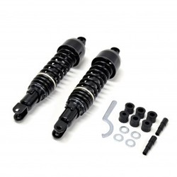 Zwarte Cafe Racer Schokdempers Type 2 - Gloss Black, Eye/Clevis Bevestiging, 340 mm of 365 mm, met Montagemateriaal voor Honda CB/CBX (CB650SC/CB750F/CB900F/CBX1000/CB1100F) 1979-1983