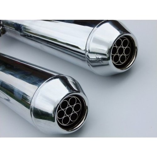 Emgo Dunstall Replica Silenziatore Cromo Acciaio 35-40mm Flangia, 710mm Lunghezza
