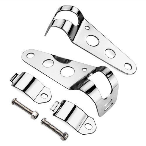 Emgo Juego de Soportes de Faro Cromados para Tubos de Horquilla de 30mm a 38mm - Estilo Retro Cafe Racer
