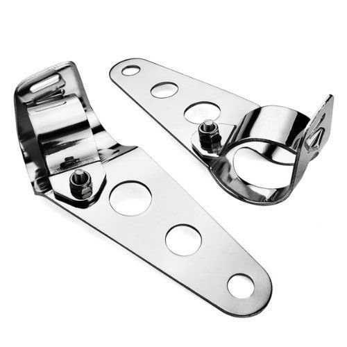 Emgo Chrome Headlight Brackets Set for 30mm to 38mm Fork Tubes - Cafe Racer Retro Style