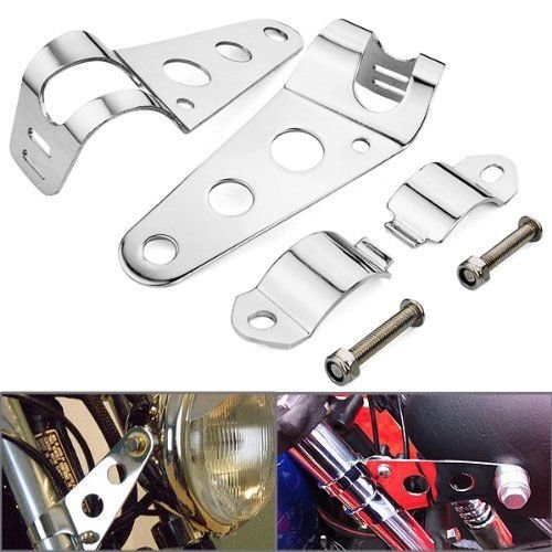 Emgo Kit de Supports de Phare Chromés pour Tubes de Fourche 30mm à 38mm - Style Rétro Cafe Racer