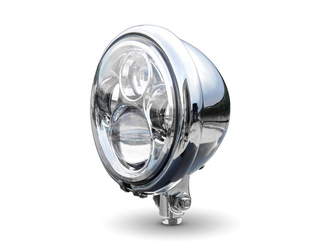 Phare Avant Vélo type moto LED Old Bates 15cm Chrome