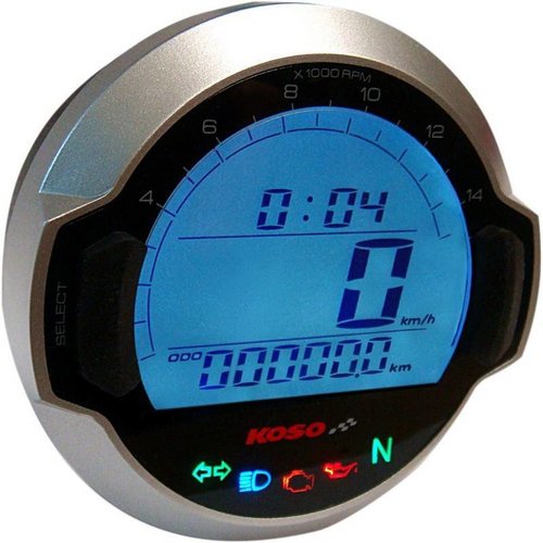 KOSO Indicateur de vitesse DL-03SR 64 mm avec témoins lumineux (écran LCD) - argenté