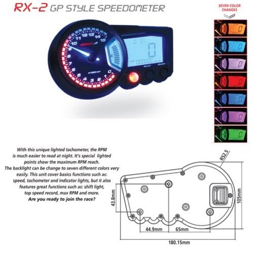 Compteur de vitesse KOSO Digital Cockpit RX2 GP Style Tachymètre avec ABE,  Écran Multicolore Universel pour Moto Quad Scooter