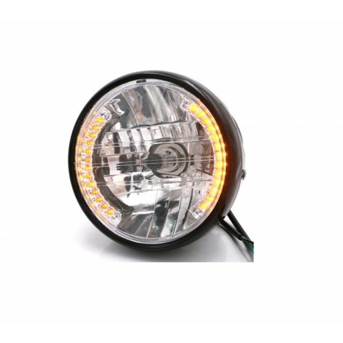 6.5" Schwarz Motorrad Scheinwerfer LED Chrome Head Light Licht Blinker H4 35W 12V