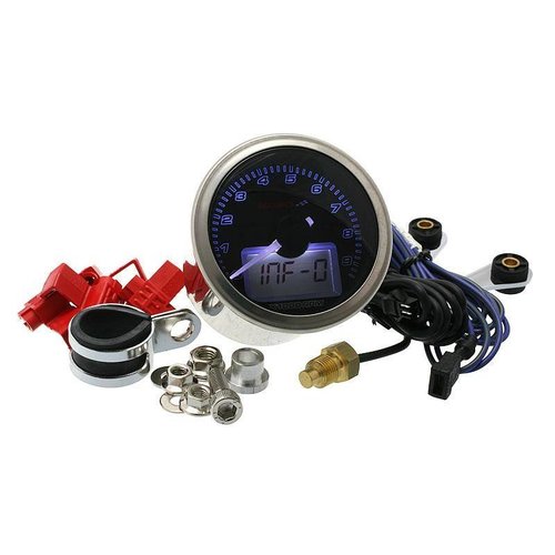 KOSO D55 Eclipse Style Tachometer/Thermometer (max 9000 RPM black)