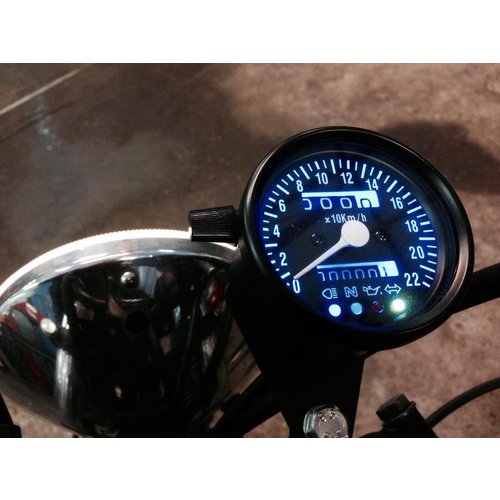Compteur de vitesse rétro de moto universel avec indicateur de led Odomètre  12V Moto Dual Speed Meter pour Harley Kawasaki Cafe Racer