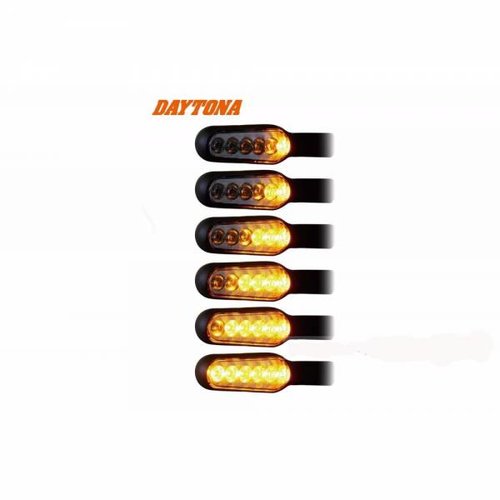Daytona D-Light Stellar Sequenzielle LED-Blinker - Schwarzes Aluminiumgehäuse mit Klarglas, M8-Befestigung, E-geprüft, Hergestellt in Japan