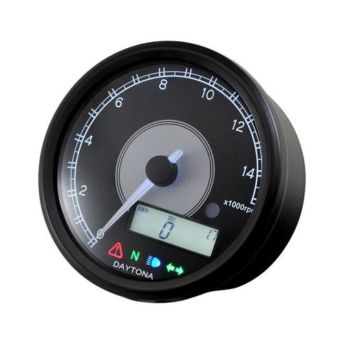 Daytona Velona 80 mm Matte Black Compteur de vitesse/Compte-tours 14 000 RPM Montage Universel