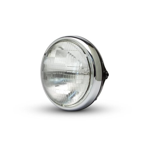 7 "Chrome/Zwart Shorty metalen koplamp - 12v / 55w sealed beam