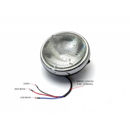 7 "Chrom/Schwarz Shorty Metallscheinwerfer - 12v / 55w Sealed Beam