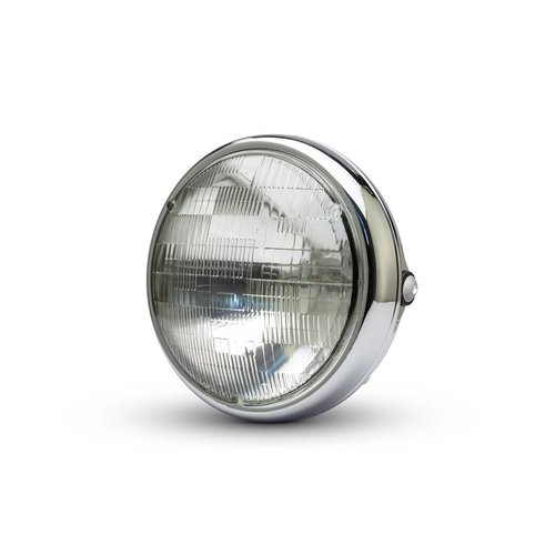 Phare universel "Shorty" en métal 7" - Chrome - Lampe scellée 12v / 55w