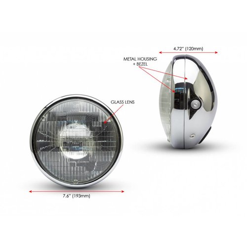 7" Chrome Shorty Metal Headlight - 12v / 55w Sealed Beam