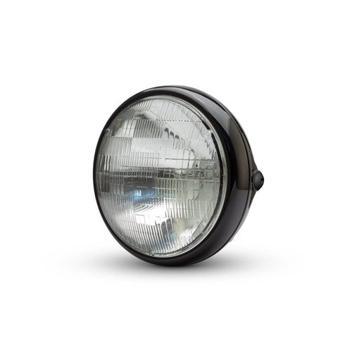 Phare universel "Shorty" en métal noir brillant 7" - lampe scellée 12v / 55w