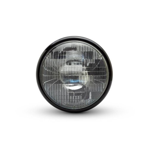 7 "glanzende zwarte Shorty metalen koplamp - 12v / 55w sealed beam