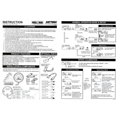 Daytona Indicateur de vitesse noir Velona 260 km/h