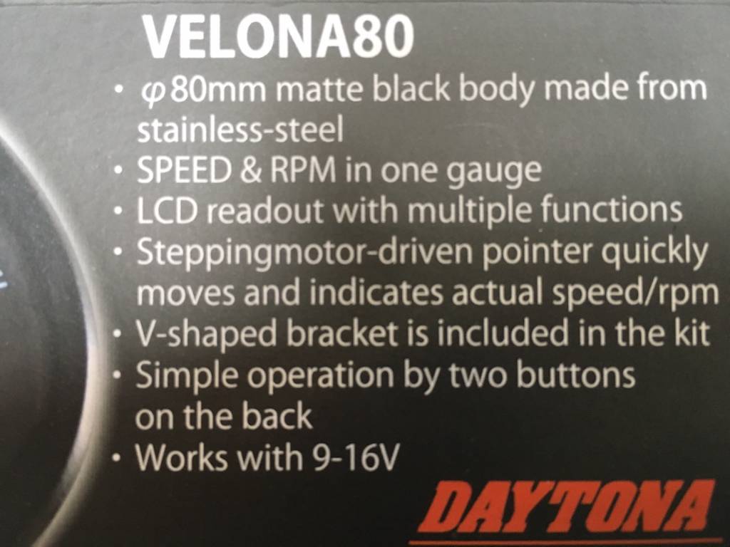 Compteur/Compte-tours Daytona Velona-W D.80mm - 200 Km/h