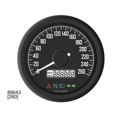 Daytona Velona 60mm Velocímetro 260 km/h Negro con Motor Paso a Paso e Iluminación LED