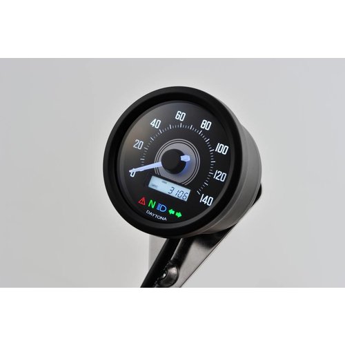 Daytona Velona 60 mm Snelheidsmeter 140 km/h met LCD Multifunctioneel Display en Roestvrijstalen Behuizing