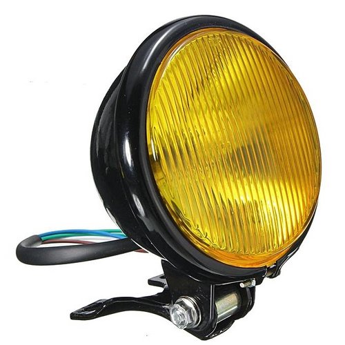 5" Old School Cafe Racer Headlight Black & Yellow