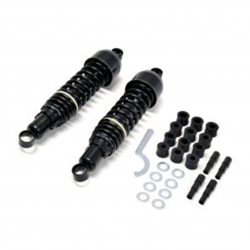 Emgo Zwart Glanzend Cafe Racer Schokdempers Type 1 - Oog/Oog Bevestiging, 325 mm of 335 mm, Geleverd met Montagemateriaal voor Honda | Kawasaki | Suzuki | Yamaha Classic Modellen 1969-1989