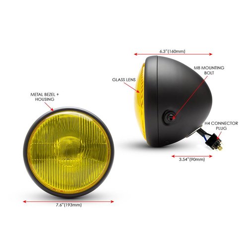 7 "Classic Matt Black Scheinwerfer - Gelbe Linse
