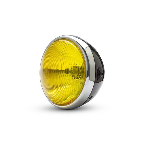 7 " Classic Chrome/Black Headlight  - Yellow Lens