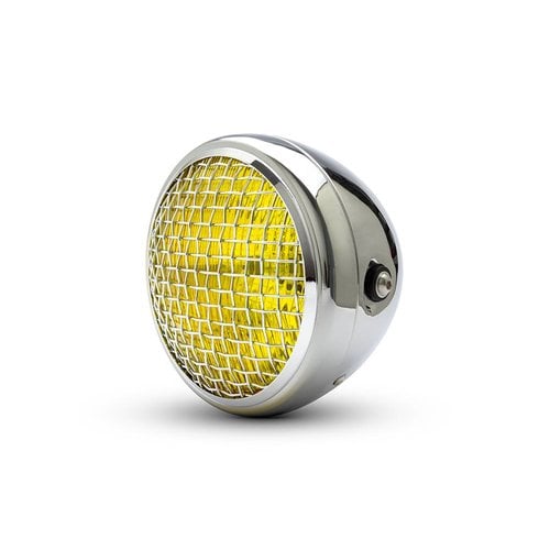 7 " Classic Chrome Mesh Headlight  - Yellow Lens