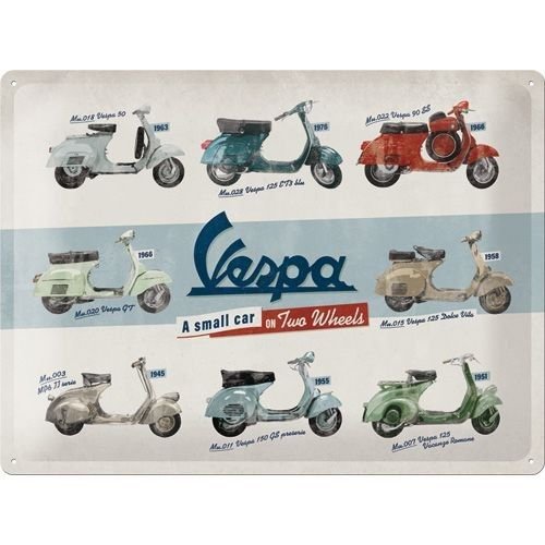 Vespa Model Chart 40x30 Blechschild