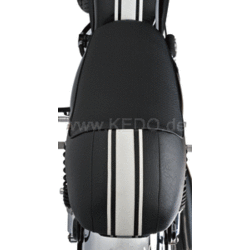 SR400/500/T Selle double "Classic Racer" noire avec lignes blanches et passepoil noir