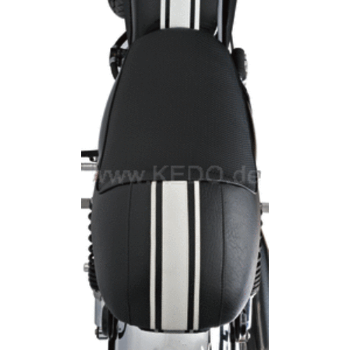 Kedo SR400/500/T Double seat 'Classic Racer' Black with White Stripes and Black Piping