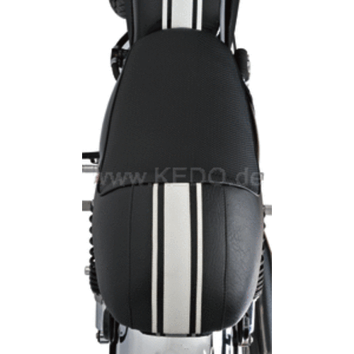 Kedo SR400/500/T Selle double "Classic Racer" noire avec lignes blanches et passepoil noir