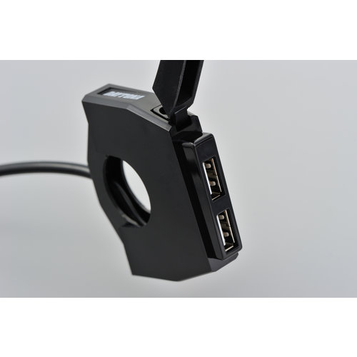 Daytona Chargeur Dual USB Slim-Mount 5V 2.4A par port avec fixation par collier de guidon
