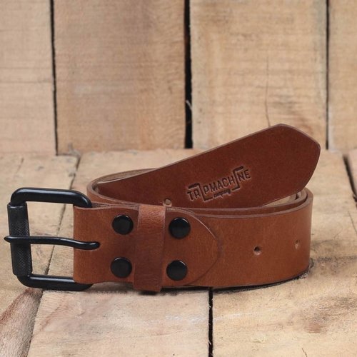 Trip Machine Ceinture en cuir brun vintage avec un ardillon