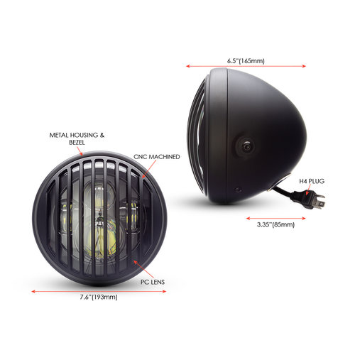 7 " Matte Black Multi Projector LED Headlight + Vent Cover