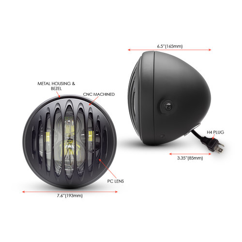 Projecteur à LED 7 " avec multiprojecteur noir mat et grille prison