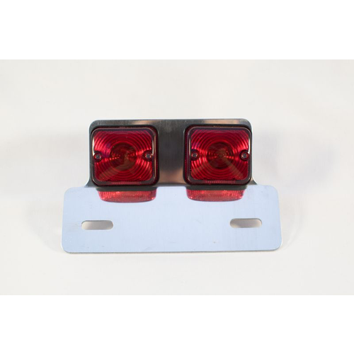 Emgo Rücklicht mit Doppelfaden-Glühlampe und quadratischer Alloy-Halterung - Cafe Style, 12V 23/3W