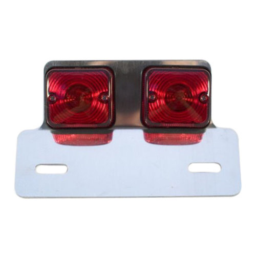 Emgo Fanale Posteriore a Doppio Filamento con Staffa in Alloy Quadrata - Cafe Style, 12V 23/3W