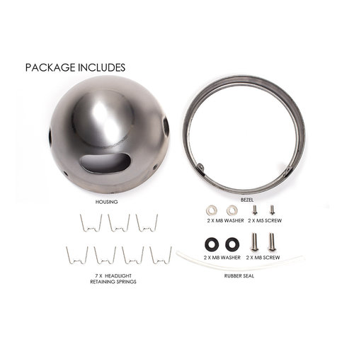 7 Inch Raw Unpainted Metal Headlight Housing + Bezel