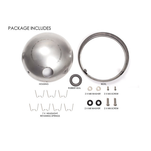 7 Inch Raw Unpainted Metal Headlight Housing + Bezel Shorty