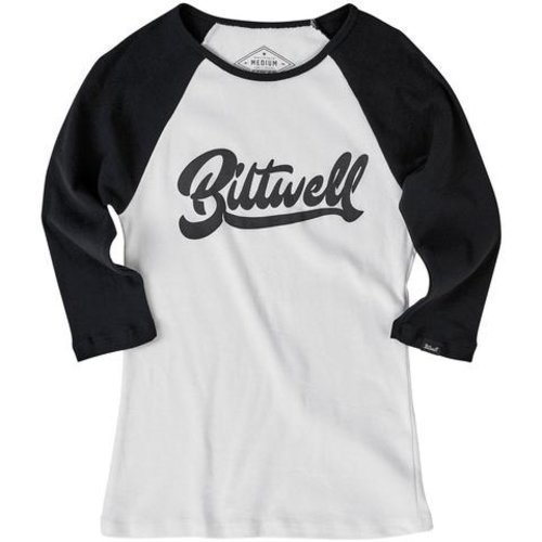 Biltwell T-shirt Cursive Raglan pour femmes - Noir / Blanc